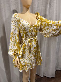 Yellow Abstract Print Mini Dress