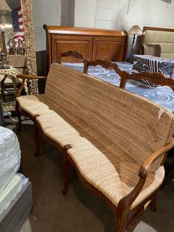 French Country Rush Seat Wooden Bench