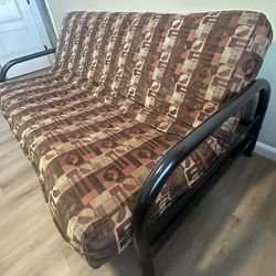 Futon Couch Bed w/ Black Metal Frame and Mattress Cover