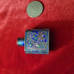 Small  Metal Enameled Snuff Bottle. Coin For Size Comparison