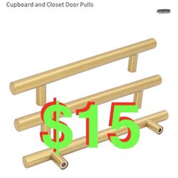 10-each 5 Inch Brushed Brass Cabinet Handles Gold Kitchen Cabinet Pulls Bar Hardware Brushed Gold Cupboard and Closet Door Pulls