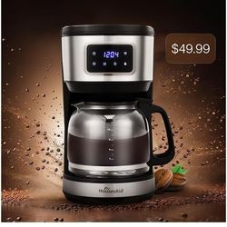 12-cup programmable coffee maker, drip coffee maker with touch screen, 12-cup maintenance function, automatic shutdown, stainless steel construction