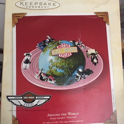 Harley Davidson Motorcycles Around The World Christmas Ornament Motorized With Display Base