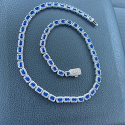 Sapphire Cushion Cut Tennis Chain in White Gold