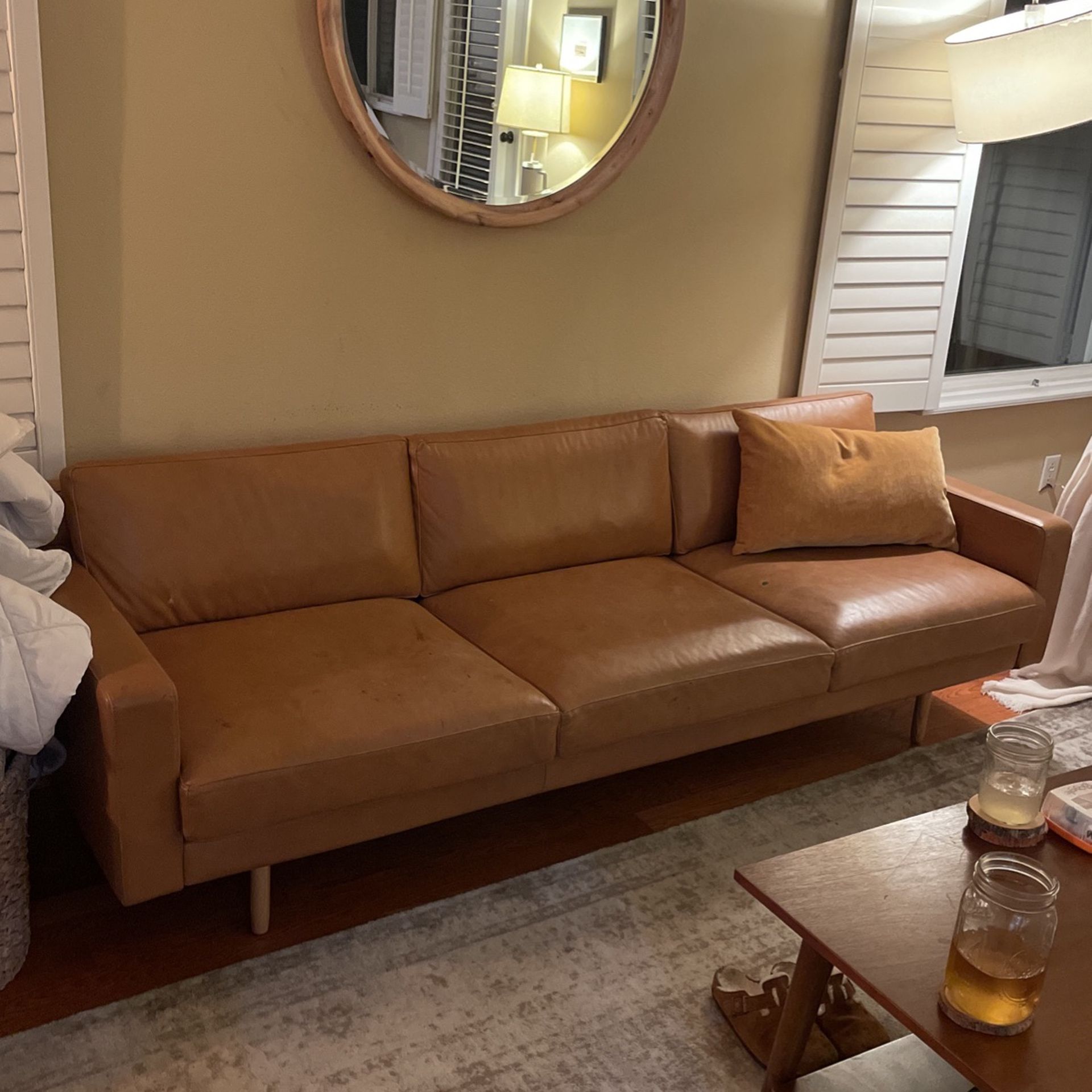Small Leather Mid-century Couch 