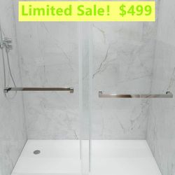 72 in. W x 76 in. H Double Sliding Frameless Shower Door in Chrome with Smooth Sliding and 3/8 in. Clear Glass ON SALE