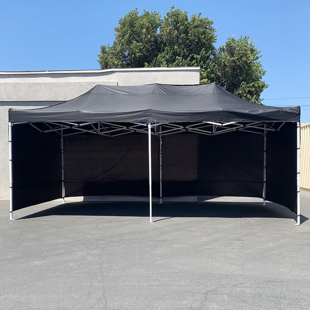 New $205 Heavy-Duty Black 10x20 FT Canopy with (4 Sidewalls) Ez Pop Up Outdoor Party Tent w/ Carry Bag 