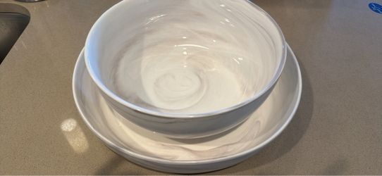 Artisanal Kitchen Supply Porcelain Serving Bowls – Set of 2 – Marble Gray