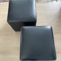 Black Leather Cube Ottomans (17.75”) — Great Condition