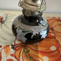 Vintage Oil lamp Kaadan Ltd 1980 - Black Floral - Glass lamp 