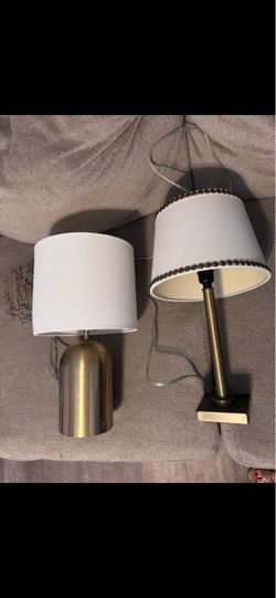 Brass Table Lamps with White Shades – Set of 2
