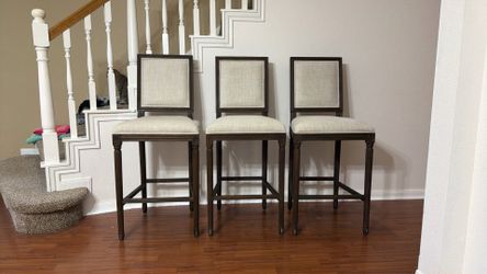 Restoration Hardware (RH) Vintage French Square Back Fabric Bar & Counter Stools.
