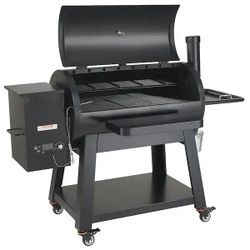 Pellet Smoker 840 sq. in Portable Wood Pellet Grill with Cart 8 in. 1 BBQ Grill, Black