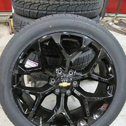 24" snowflakes gloss blk with tires