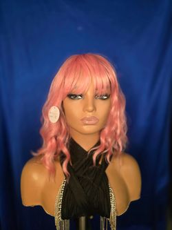 Pink synthetic hair wig new  with bangs 12"