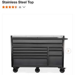 Husky Modular Tool Storage 62 in. W X 24 in. D Heavy Duty Matte Black Mobile Workbench Cabinet with Stainless Steel Top