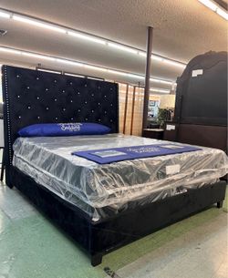 King Black Velvet Bed Frame