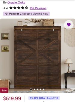 New - Full Size Murphy Wall Bed (by Gracie Oaks) - Wood & Metal Frame w/ LED lighting