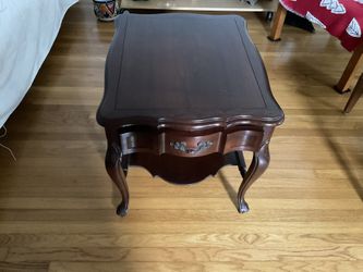 Vintage Solid Wood End Table With Glass Protective Cover