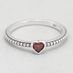Sterling Silver Red Heart Ring 
