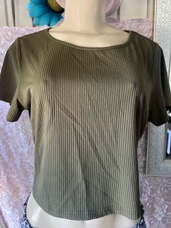 Olive Green Ribbed Crop Top L