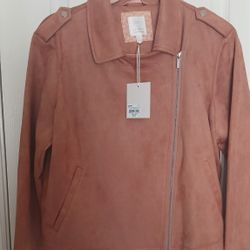 Pink (Warm) Suede Moto Jacket, New