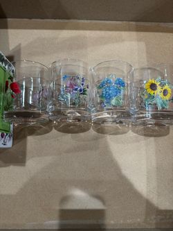 Floral Drinking Glasses Set of 4