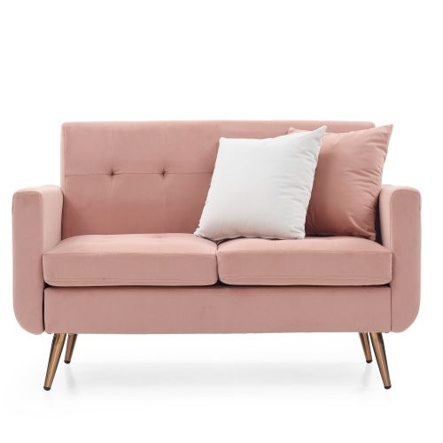 53" Loveseat Sofa, Mid Century Modern Decor Love Seat Couches For Living Room, Pink