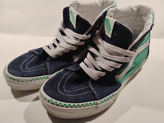 Vans sk8-hi blue green shoes, size w7.5 m6