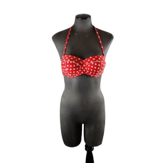 Size Medium Red White Polka Dot Underwire Push Up Tie Bikini Top