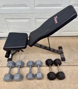 Hex Dumbbells, Adjustable Bench