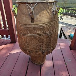 Haitian African Drum Animal Skin Nice Desplay 27' Tall