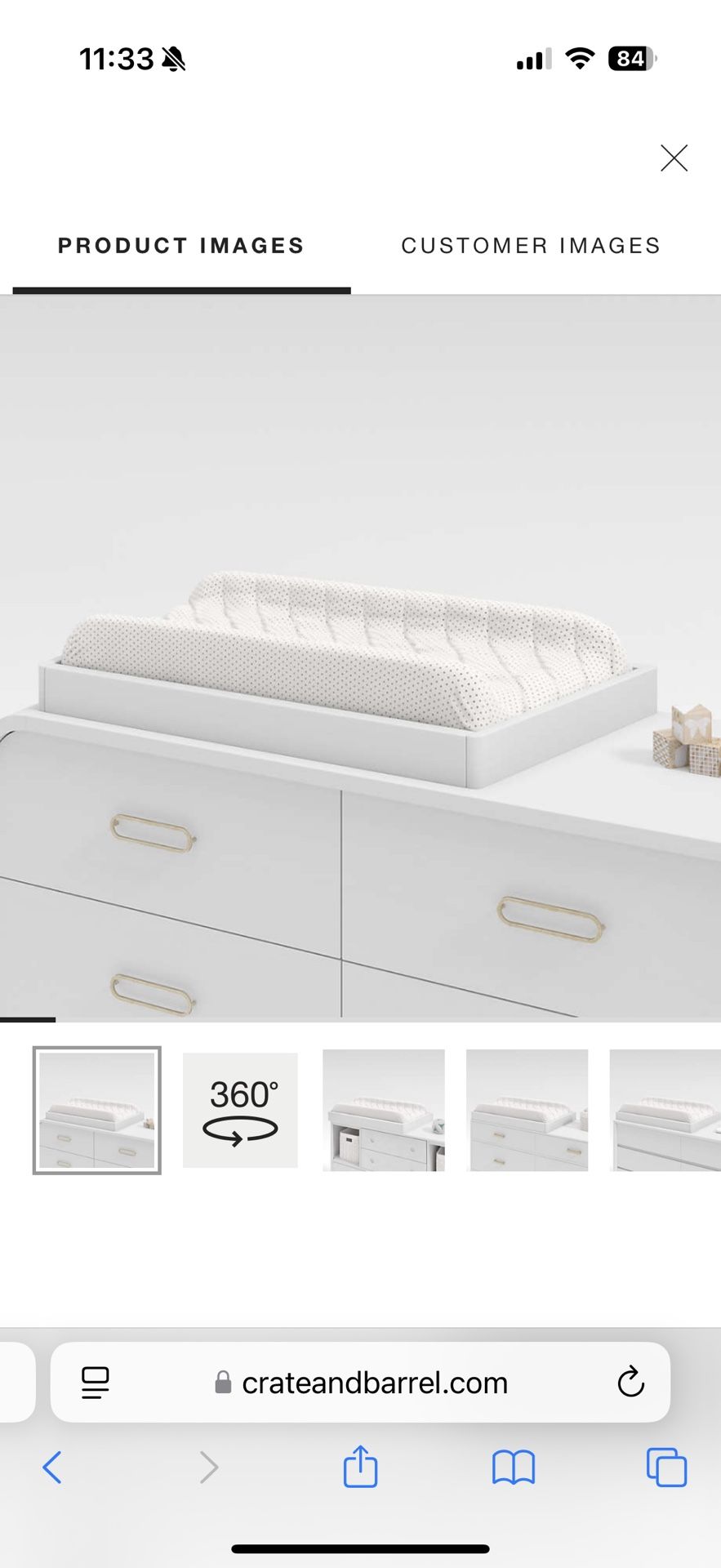 Crate & Barrel White Wood Baby Changing Table