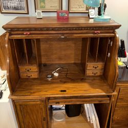 Roll-Top Desk – Solid Wood with Storage Drawers | $275 OBO
