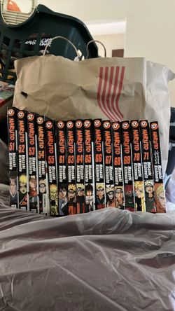 Naruto manga bundle (Volumes 51–55, 61, 63–71).