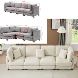 beige Oversized Deep Seat Modular Sectional Sofa Cloud Couch Modern Upholstered Convertible L Shaped Corner Sofa&Couches