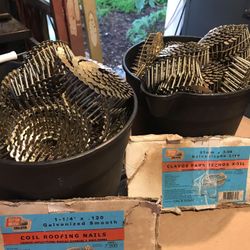 COILED ROOFING NAILS. box got wet so in buckets