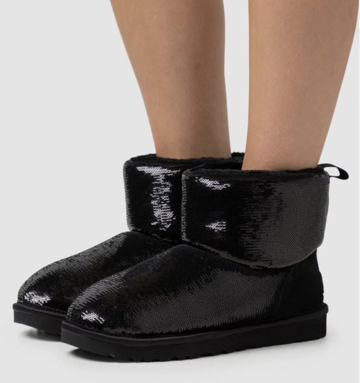 NIB UGG Women's Classic Mini Mirror Ball Boot Black Silver NEW sz 6,7