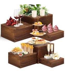 6 Pack Wooden Risers Display Stands Rustic Wood Cake & Cupcake Stands - K193