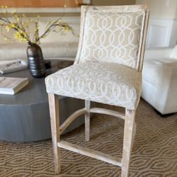 Brand New Bar Upholstered Barstool With White Washed Wooden Frame