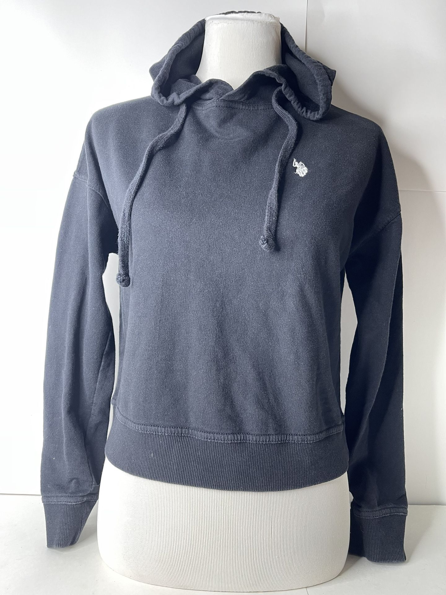 POLO RALPH LAUREN Small Black Waffle Knit Sweatshirt Hoodie