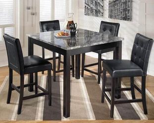 Ashley Brand Black Marble Counter Height Dining Room Table Set