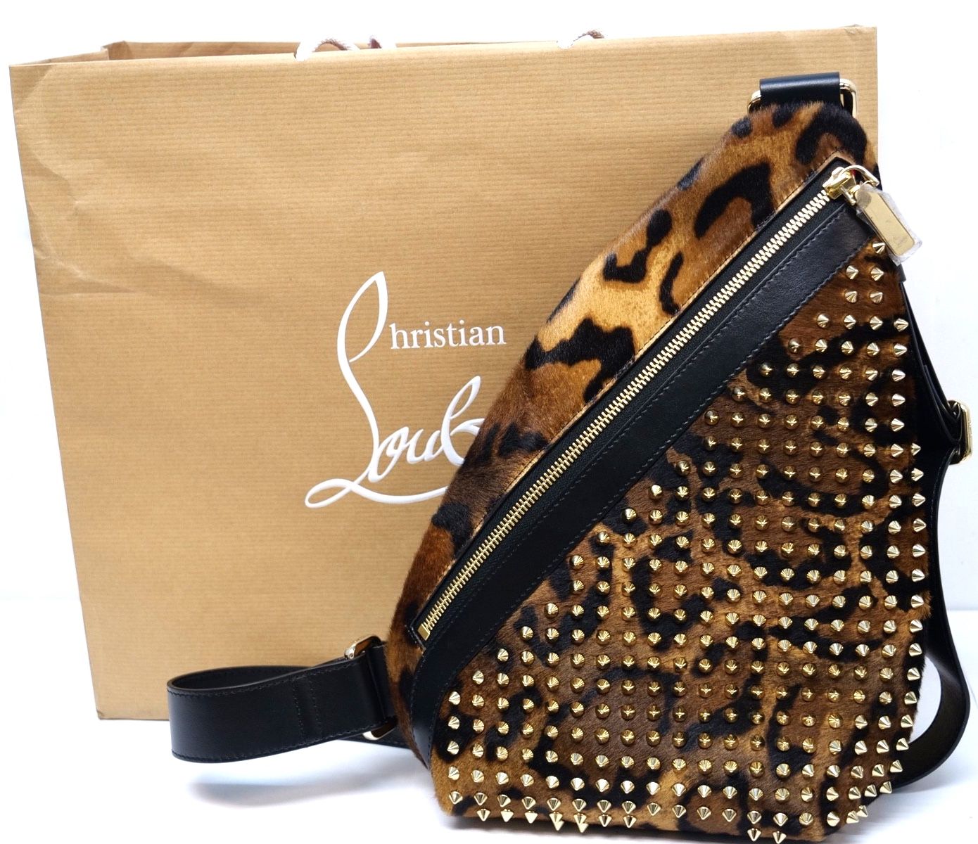EXCELLENT CHRISTIAN LOUBOUTIN Funky Crossbody Bag Pouch Bengali printed hairy calf leather