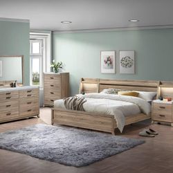 Brand New Brown Queen Bedframe + Dresser + Mirror + 2 Nightstands