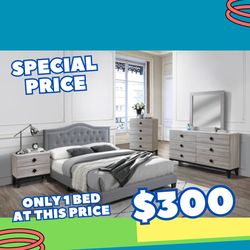 Brand New In Box Grey Velvet Queen  Size Bed With Mattress 