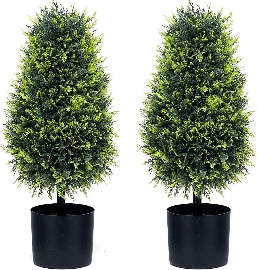 2 Foot Artificial Tower Cypress Tree Boxwood Topiary Tree Artificial Plants for Home Office Outdoor and Indoor Decor, Set of 2 (Green)