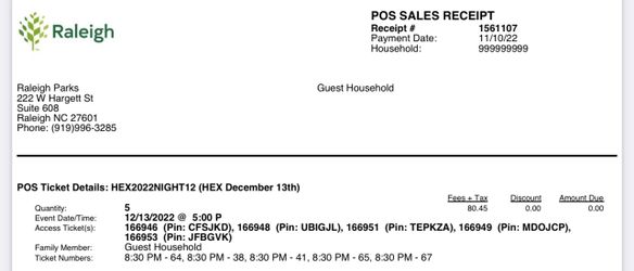 Pullen park Holiday Express Tickets