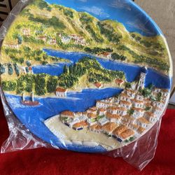 9 Inch Handmade Hand Painted In Greece Greek Plaster Poros Wall Plate Imported From Greece