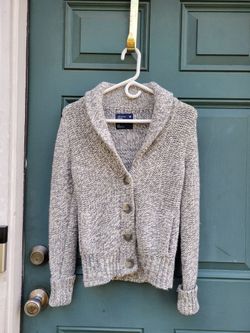 American Eagle Women's S Chunky Shawl Collar Cardigan Gray Marled Wool Blend
