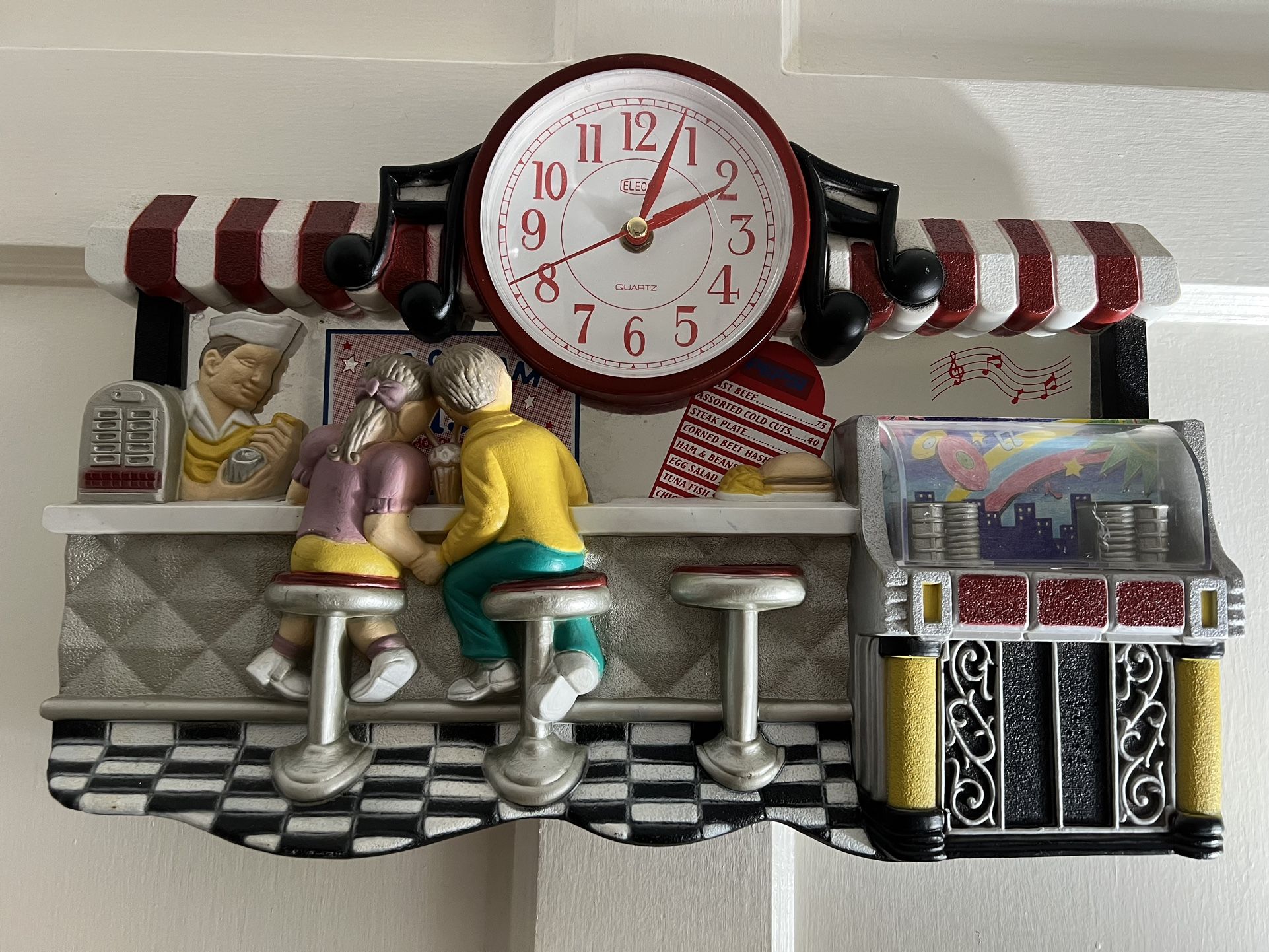 Vintage Nostalgic Diner Clock 17x12 Musical Jukebox Ice Cream Parlor 3d Eleco